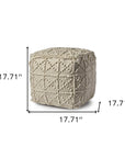 18" Ivory Wool Knubby Geometric Cube Pouf Ottoman