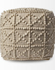 18" Ivory Wool Knubby Geometric Cube Pouf Ottoman