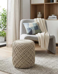 16" Ivory Upholstery Cylinder Abstract Pouf Ottoman