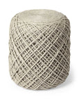 16" Ivory Upholstery Cylinder Abstract Pouf Ottoman