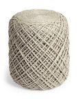 16" Ivory Upholstery Cylinder Abstract Pouf Ottoman