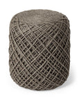 16" Brown Upholstery Cylinder Abstract Pouf Ottoman
