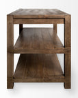 Brown Solid Wood Kitchen Island With Two Tier Smooth Counter Top
