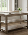 Brown Solid Wood Kitchen Island With Two Tier Smooth Counter Top