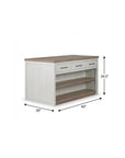 White And Brown Two Tone Wooden Kitchen Island With 3 Drawers