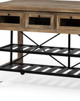 Brown Solid Wood Top Kitchen Island With Two Tier Black Metal Rolling