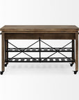 Brown Solid Wood Top Kitchen Island With Two Tier Black Metal Rolling