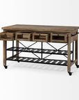 Brown Solid Wood Top Kitchen Island With Two Tier Black Metal Rolling