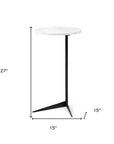 27" Black And White Marble Round End Table