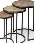 Set of Three 27" Black And Brown Solid Wood Round End Table