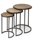 Set of Three 27" Black And Brown Solid Wood Round End Table