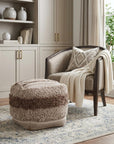 18" Beige Striped Pouf Ottoman