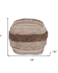 18" Beige Striped Pouf Ottoman