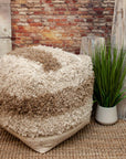 18" Beige Striped Pouf Ottoman