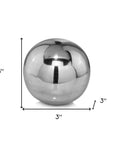 Set of Two Silver Buffed Aluminum Decorative Orb Tabletop Sculpture
