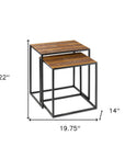 Set of Two Brown and Black Metal And Faux Snake Leather Nesting End Tables