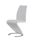 Set of Two White and Silver Upholstered Faux Leather Dining Parsons Chairs