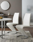Set of Two White and Silver Upholstered Faux Leather Dining Parsons Chairs