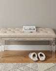 54" Champagne and Clear Upholstered Faux Leather Bench