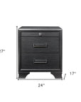 27" Gray Wood Two Drawer Nightstand