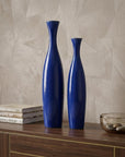 Set of Two Cobalt Cylinder Ceramic Table Vase