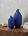 Set of Two Cobalt Ceramic Round Table Vases