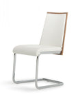 Set of Two White and Silver Upholstered Faux Leather Dining Side Chairs