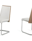 Set of Two White and Silver Upholstered Faux Leather Dining Side Chairs