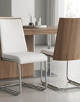 Set of Two White and Silver Upholstered Faux Leather Dining Side Chairs