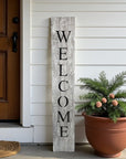60" Whitewash And Black Solid Wood Welcome Porch Sign