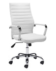 White and Silver Adjustable Swivel Faux Leather Rolling Conference Office Chair