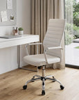 White and Silver Adjustable Swivel Faux Leather Rolling Conference Office Chair