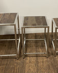 Set of Three 21" Silver And Brown Solid Wood Nested Tables