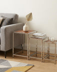 Set of Three 21" Silver And Brown Solid Wood Nested Tables