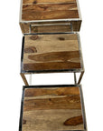 Set of Three 21" Silver And Brown Solid Wood Nested Tables