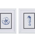 Set Of Two 11" x 9" Blue And White Beach Icons Wall Art