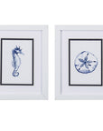 Set Of Two 11" x 9" Blue And White Beach Icons Wall Art
