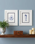 Set Of Two 11" x 9" Blue And White Beach Icons Wall Art