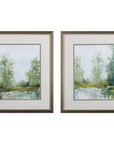 Set of Two Green Forest Landscapes Framed Wall Art