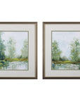 Set of Two Green Forest Landscapes Framed Wall Art