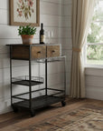 Rolling Rustic Black And Natural Bar Cart