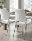 Set of Two White And Silver Upholstered Faux Leather Dining Side Chairs
