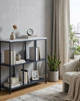 30" Black and White Iron Three Tier Geometric Bookcase