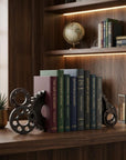 Set of Two Matte Black Industrial Cog Bookends