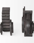 Set of Two Matte Black Industrial Cog Bookends