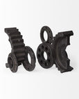 Set of Two Matte Black Industrial Cog Bookends