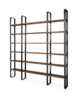 Brown Iron and Solid Wood Six Tier Bookcase