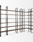 Brown Iron and Solid Wood Six Tier Bookcase