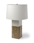 White Marble And Natural Wood Block Table Or Desk Lamp