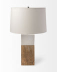 White Marble And Natural Wood Block Table Or Desk Lamp